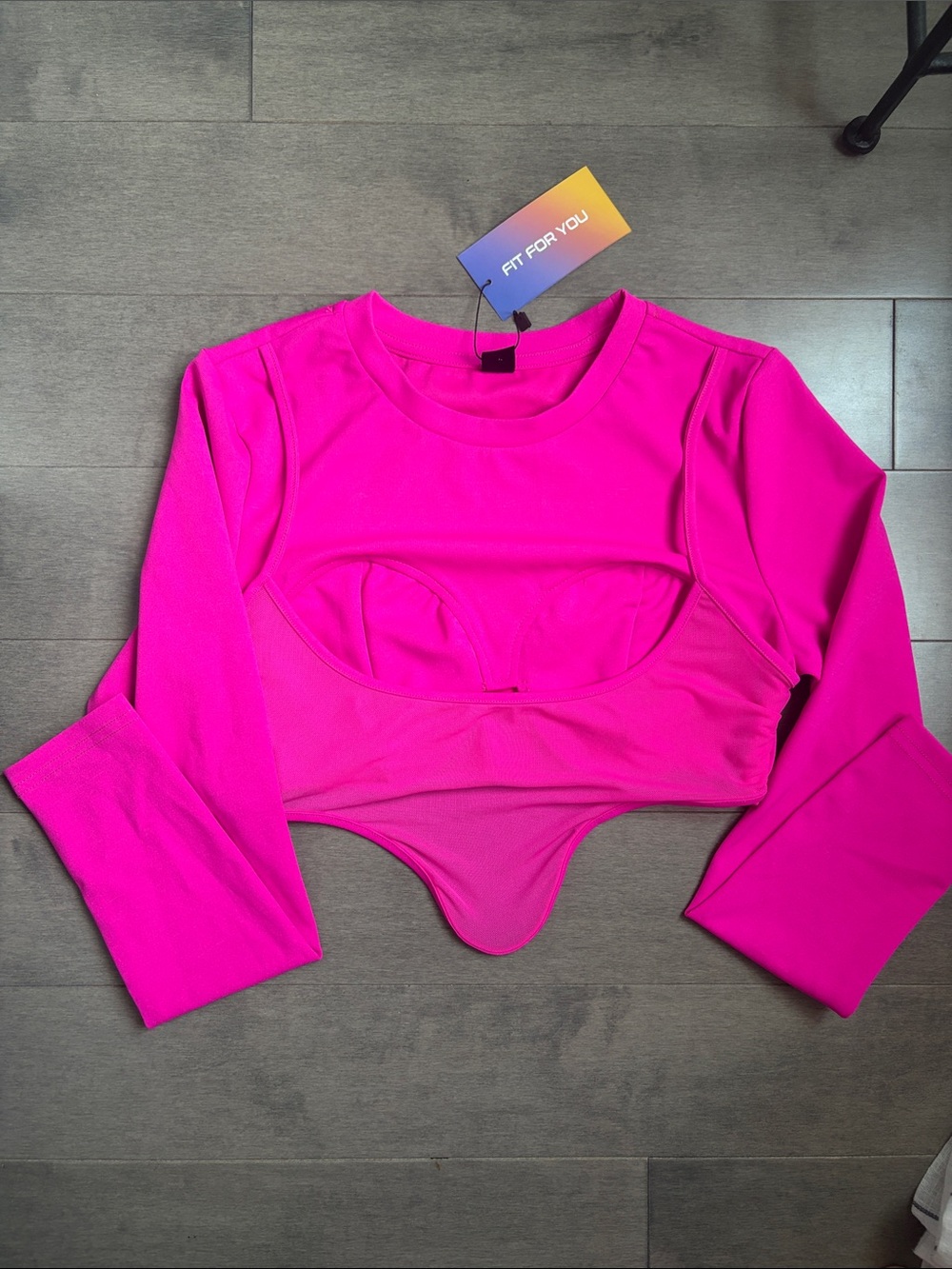 SHEIN Hot Pink Long Sleeve Cutout Crop Top